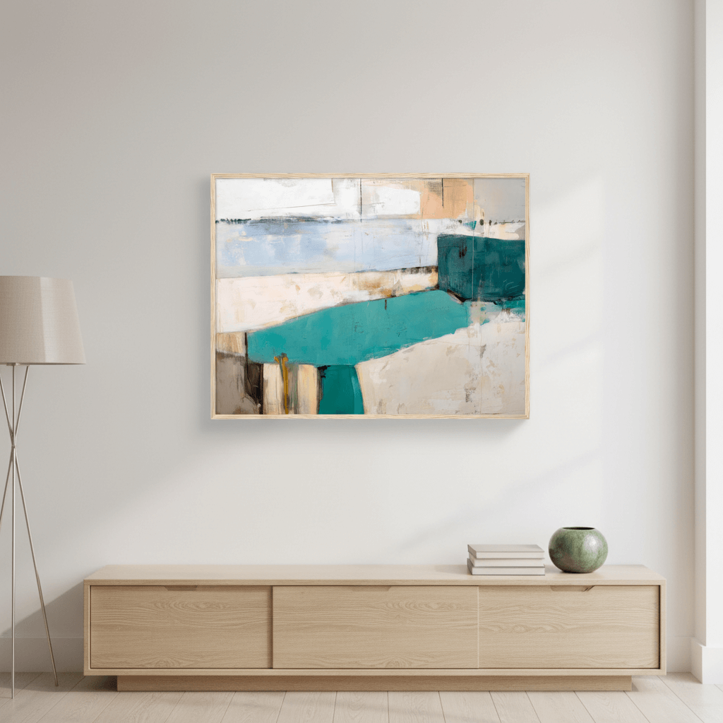 Clarity No. 05 The Resolution modern neutral abstract print with beige and light grey blocks, refined minimalist style