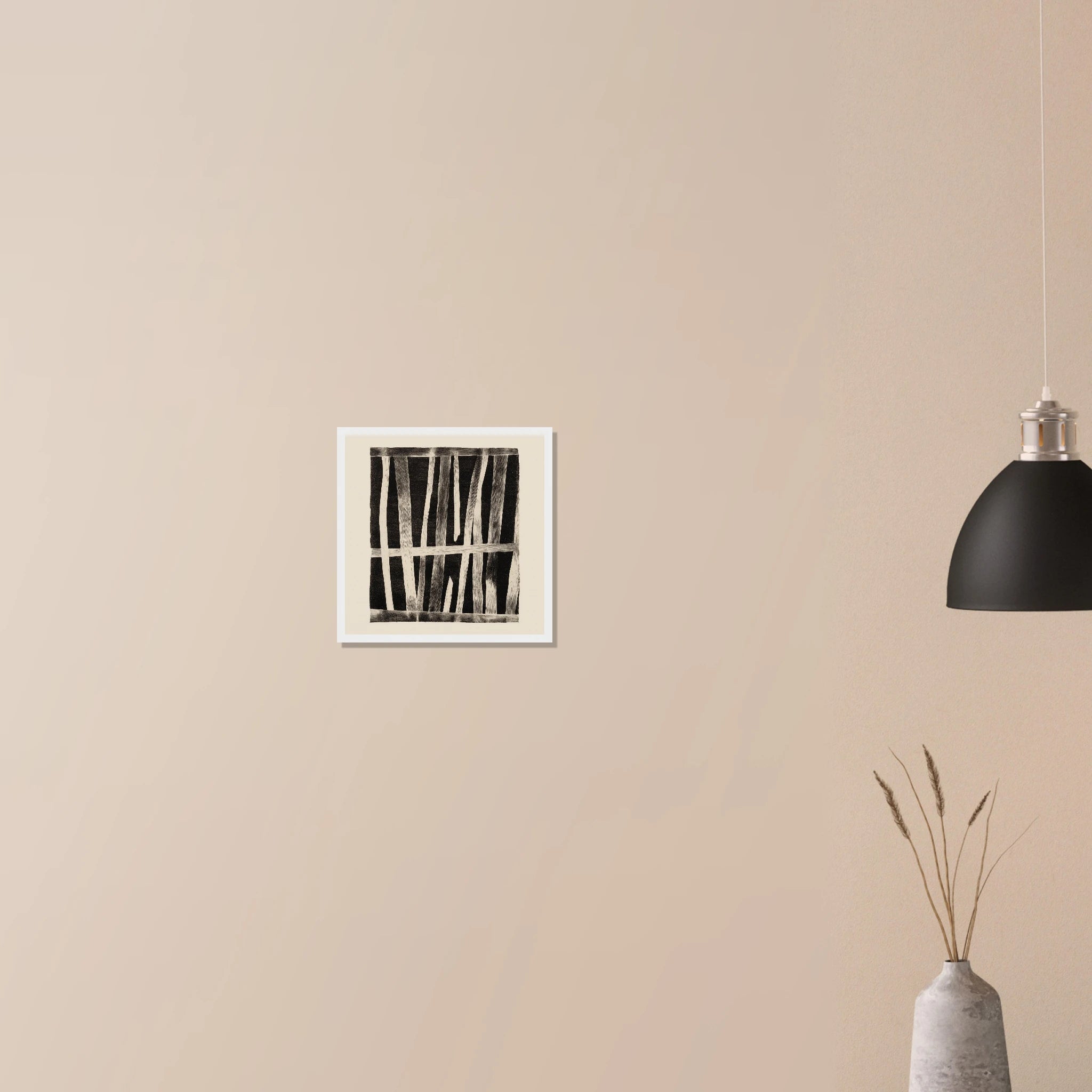 Weathered Barn Wall rustic decor in white frame on neutral wall, vertical reclaimed wood texture in muted red