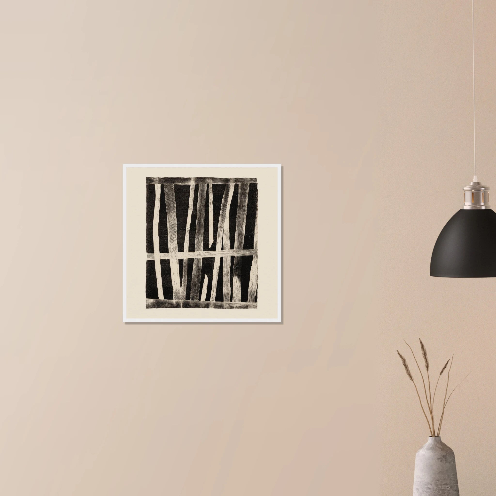 Weathered Barn Wall rustic abstract print in dark wood frame on neutral wall, faded red paint and aged plank detail