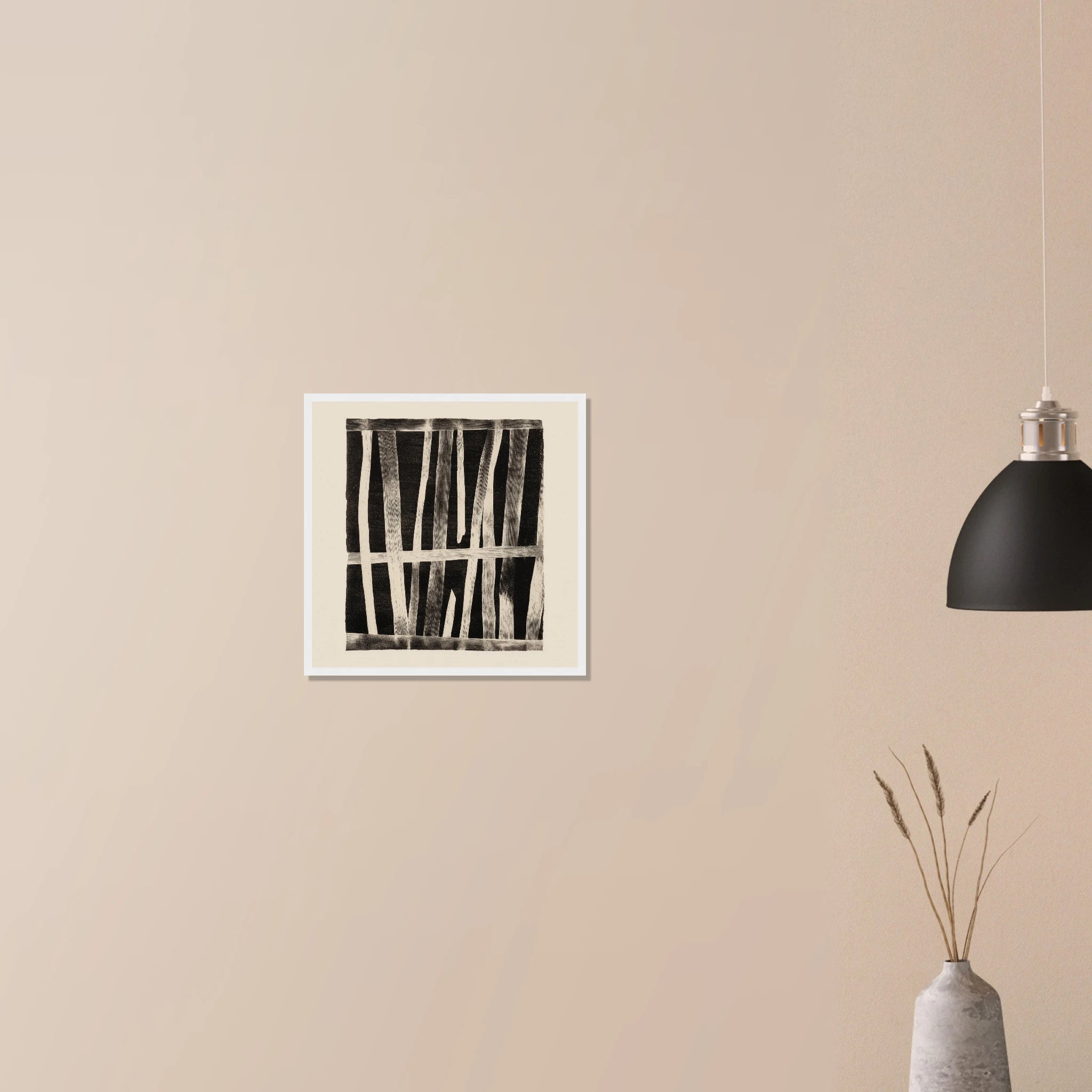 Weathered Barn Wall rustic abstract artwork in black frame on neutral wall, distressed wood grain with peeling paint