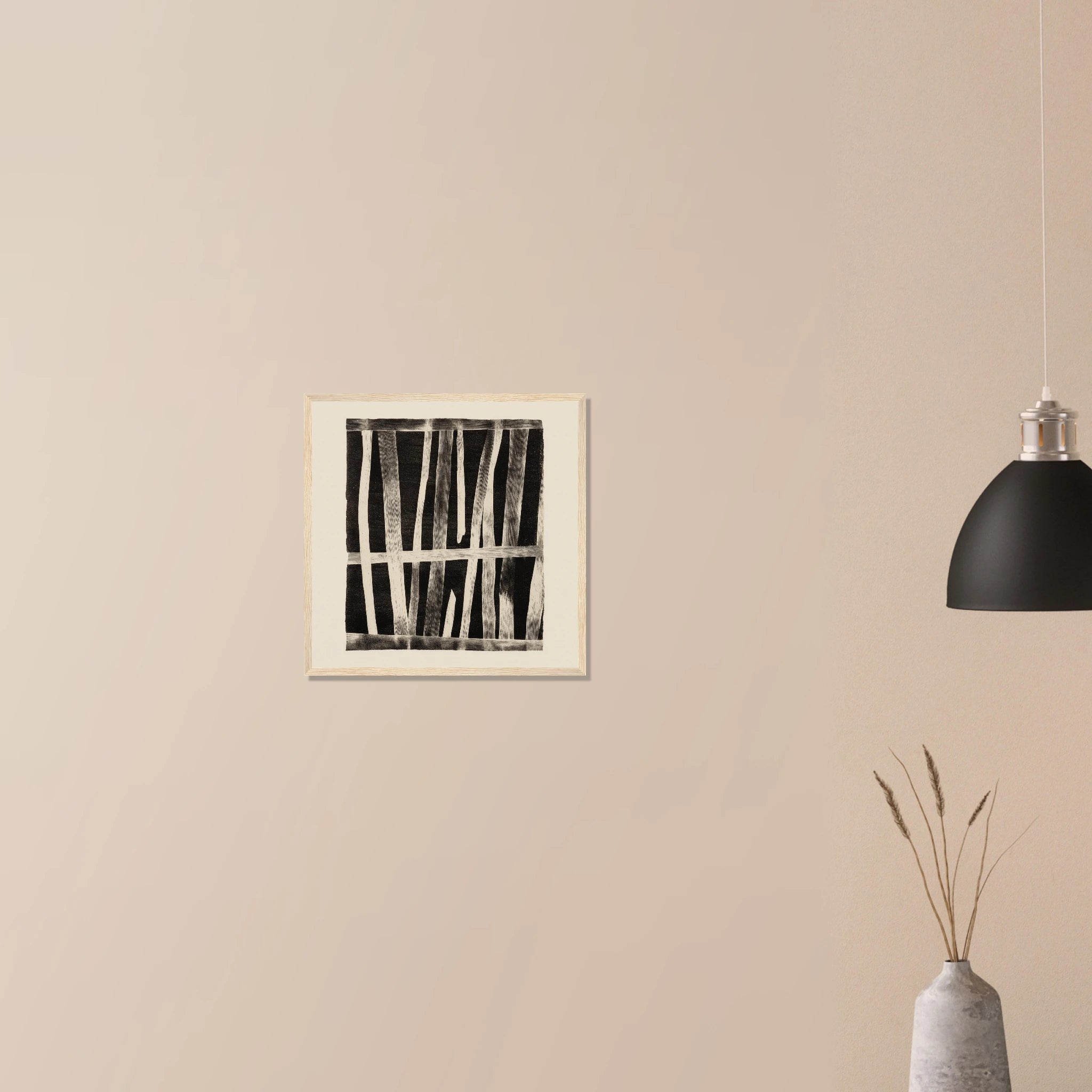 Weathered Barn Wall modern rustic artwork in natural wood frame on neutral wall, reclaimed wood texture in faded red