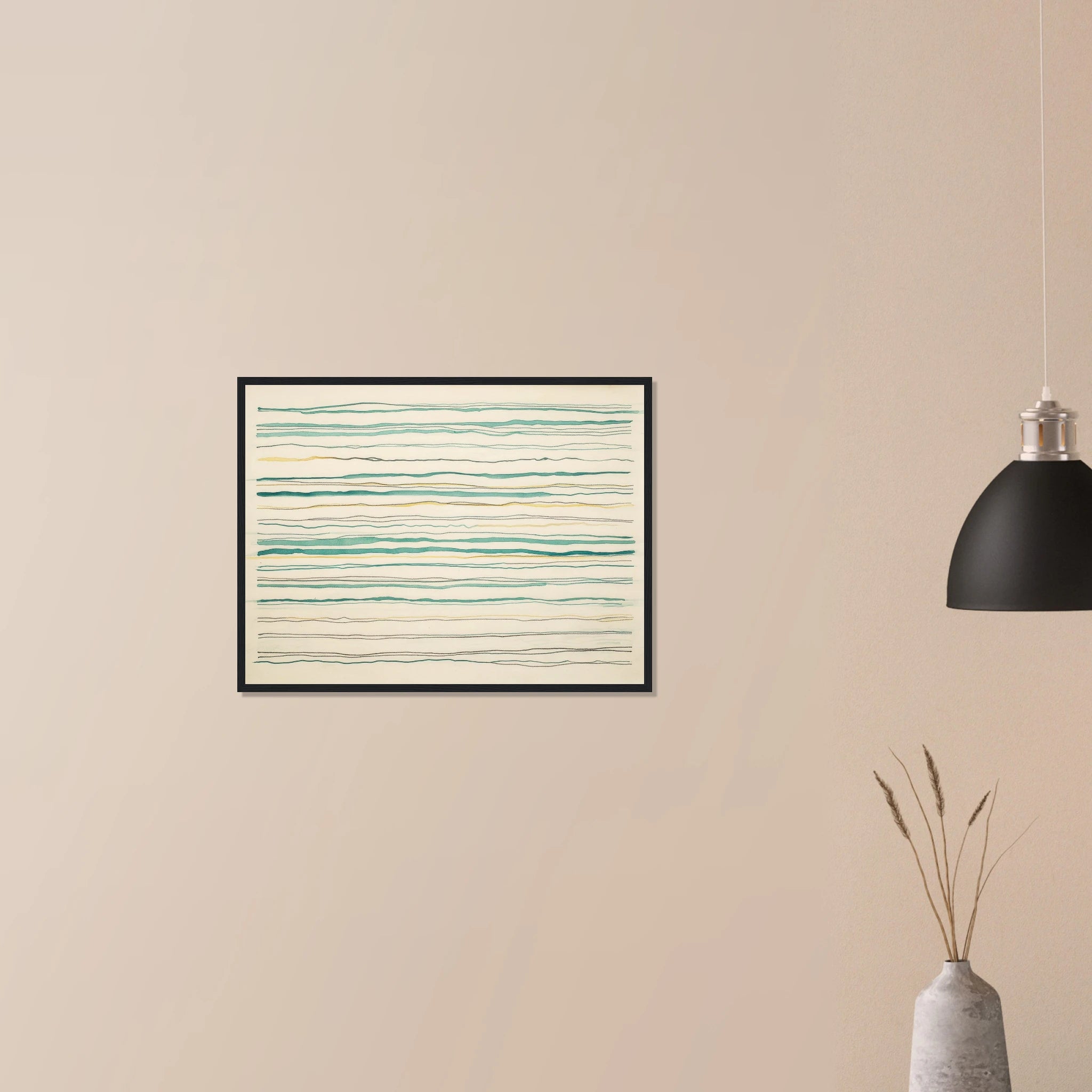 Clarity No. 04 The Protocol minimalist wall art in dark wood frame on neutral wall, subtle beige grid structure