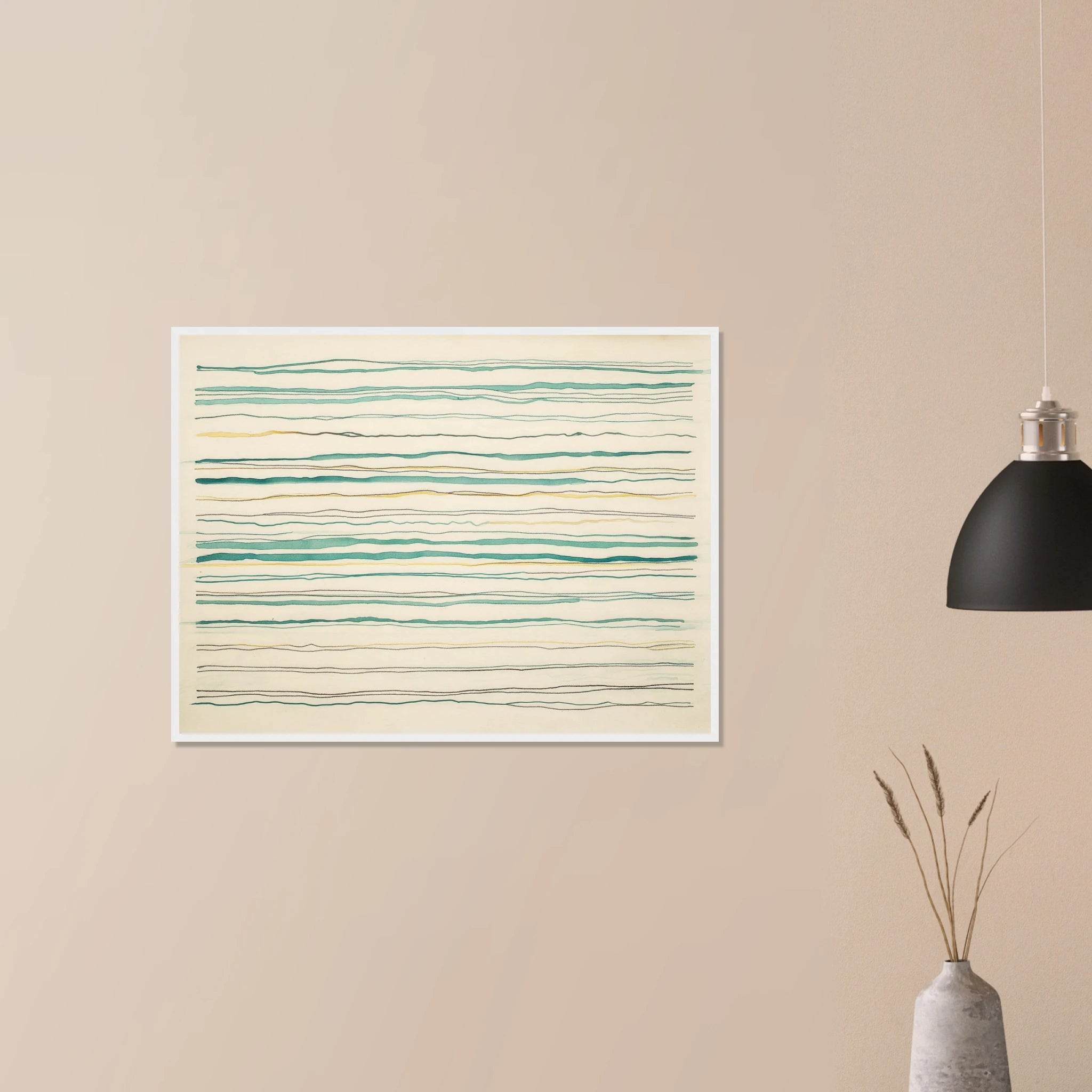 Clarity No. 04 The Protocol abstract minimalist art in black frame on neutral wall, soft neutral architectural lines