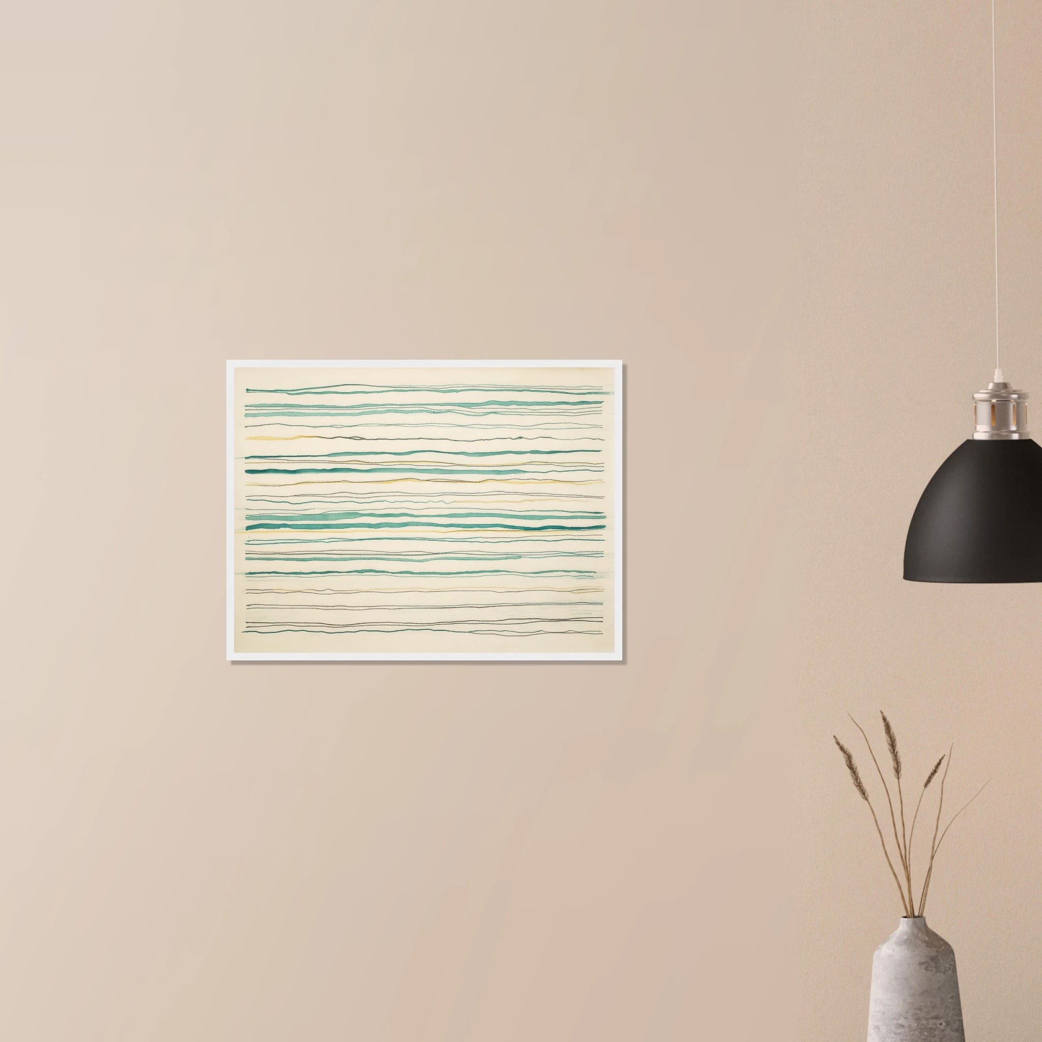 Clarity No. 04 The Protocol modern abstract decor in natural wood frame on neutral wall, balanced warm neutral design