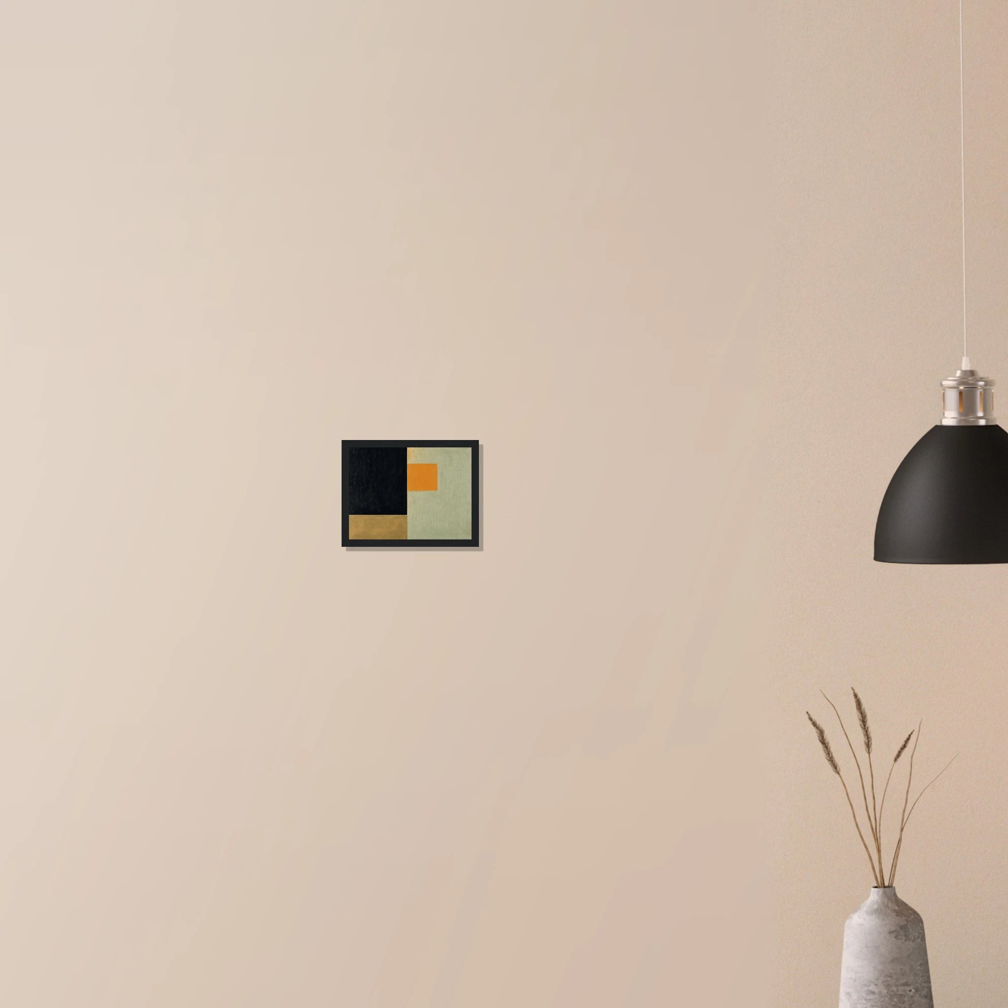 Clarity No. 07 The Distillation contemporary minimalist art in dark wood frame on neutral wall, subtle grey beige contrast