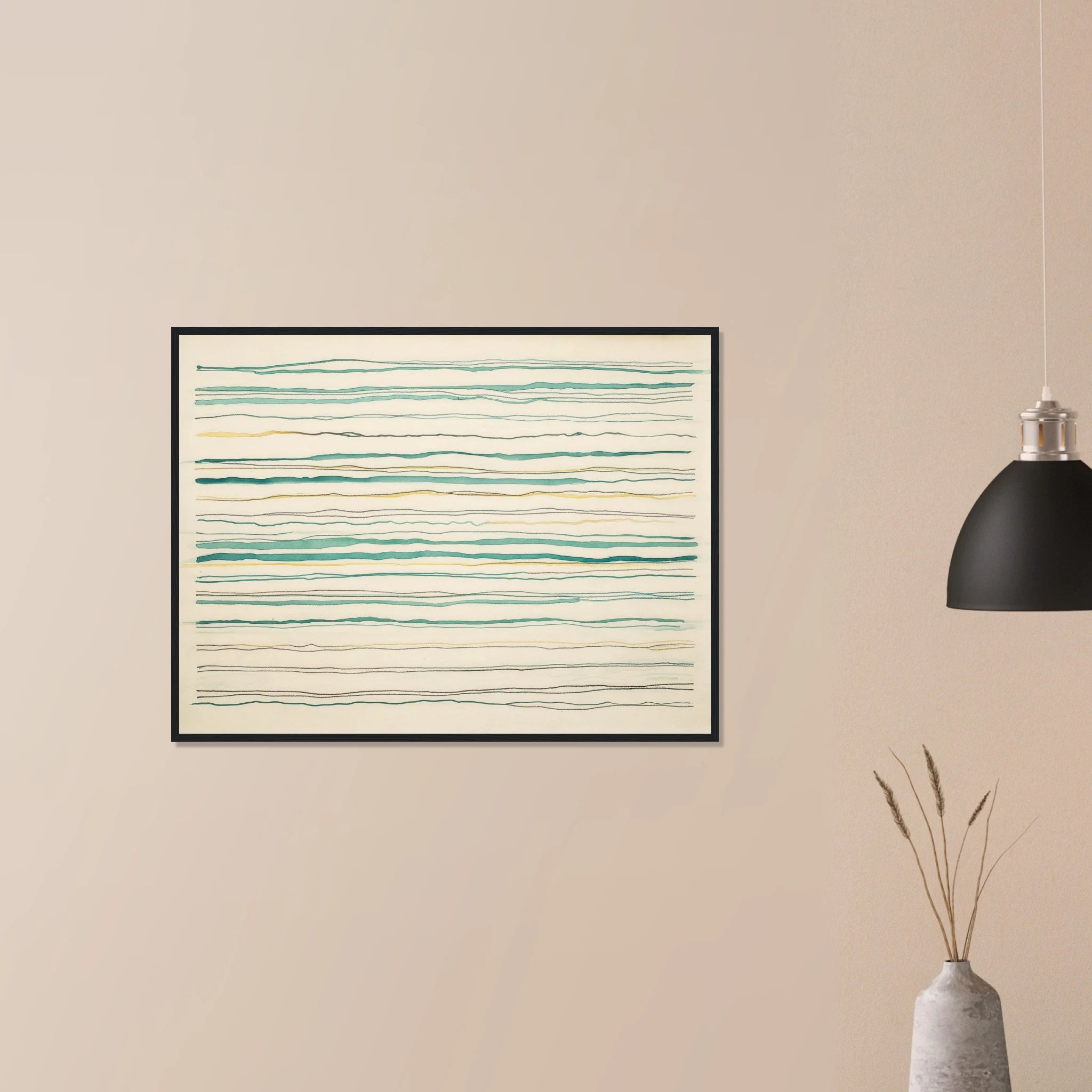 Clarity No. 04 The Protocol neutral wall art in dark wood frame on neutral wall, refined ivory geometry