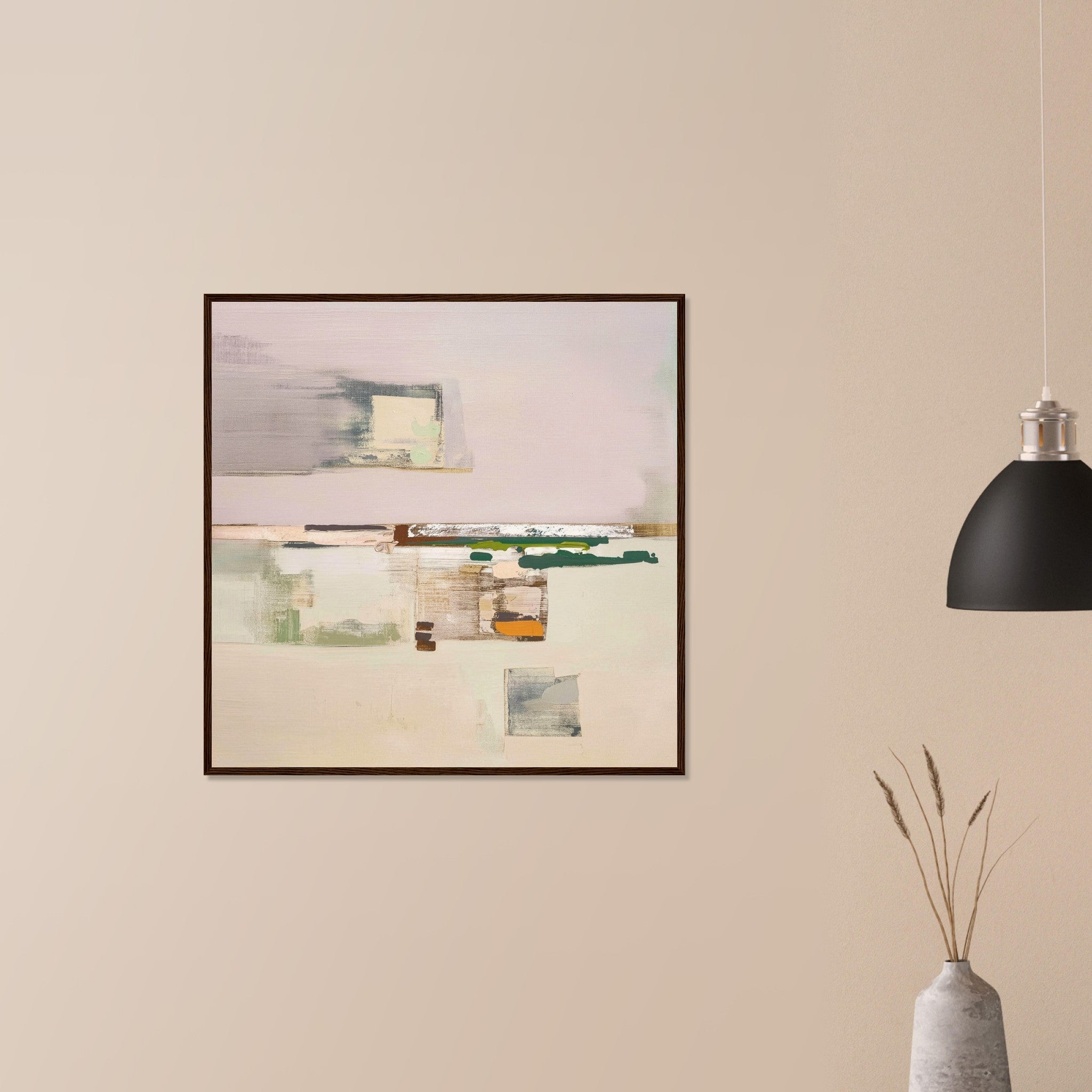 Oakville Floor contemporary sage green wall art in wood frame on neutral wall in modern home, quiet structure without visual noise