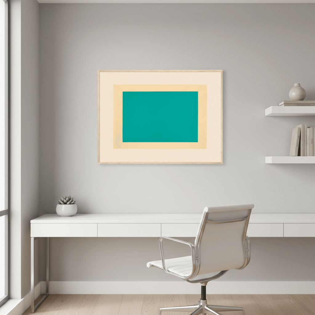 Clarity No. 02 The Container modern neutral abstract print with ivory and taupe blocks, architectural minimalist composition