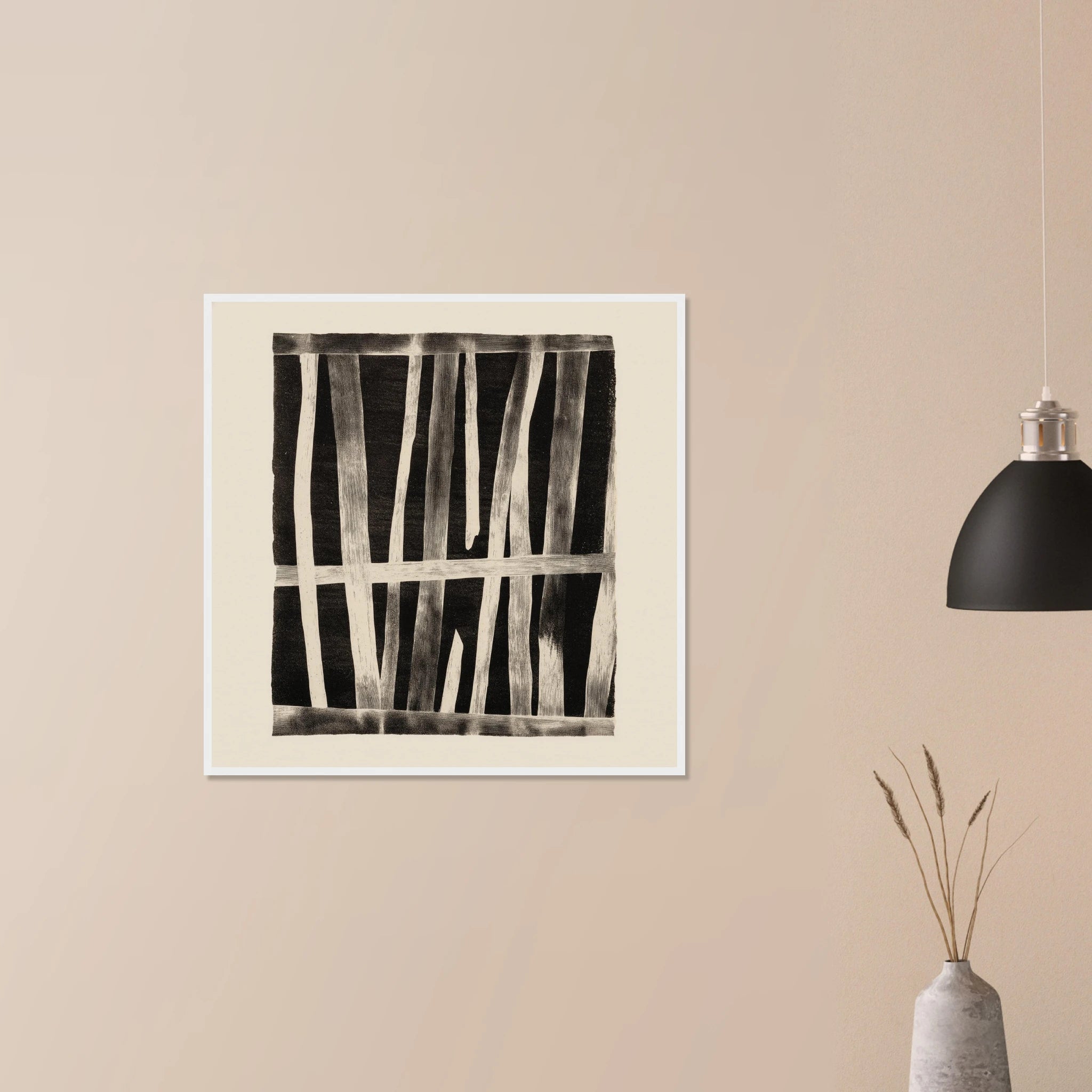 Weathered Barn Wall farmhouse wall art in natural wood frame on neutral wall, aged barn planks with peeling paint