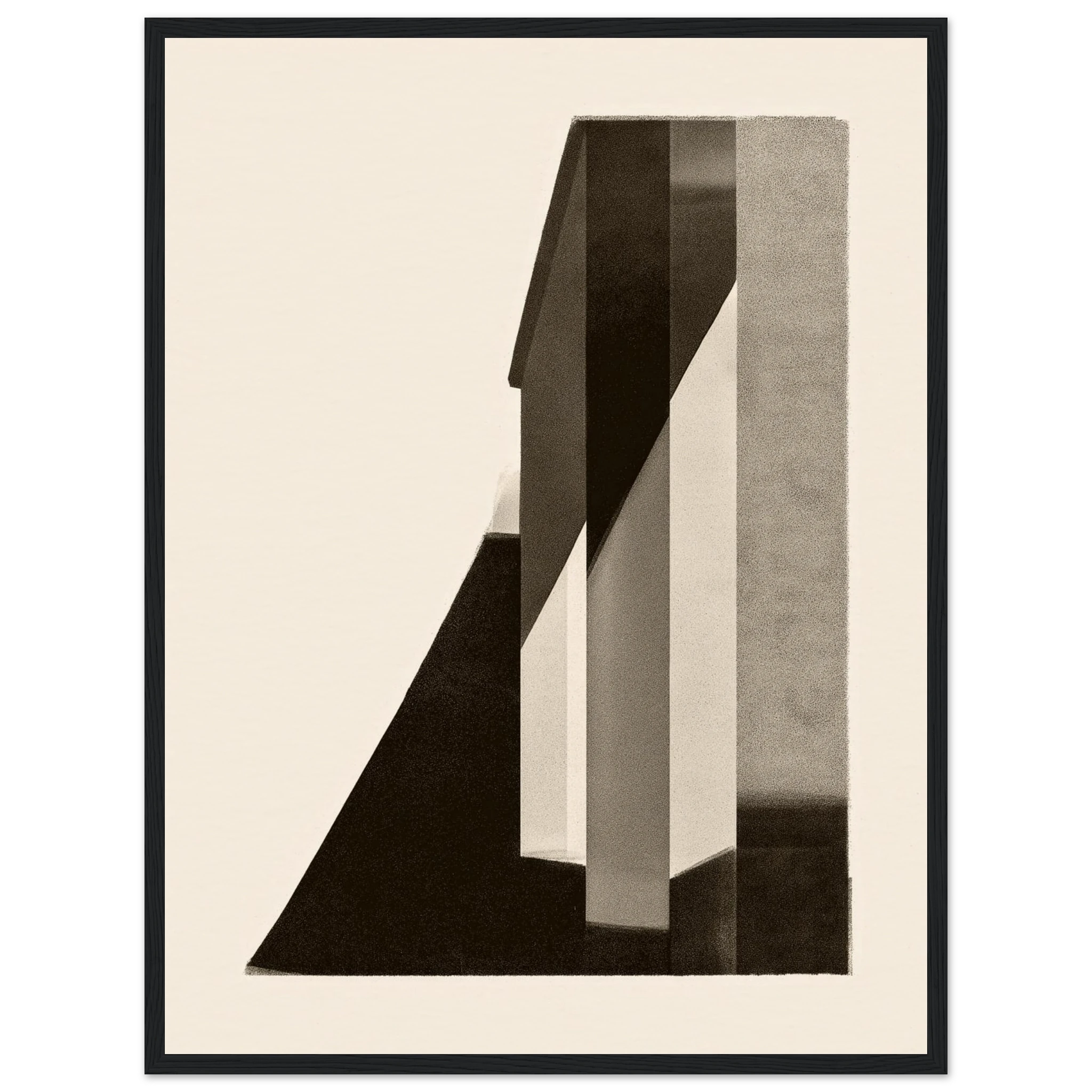 Corner Shadow abstract architectural wall art in warm beige and deep charcoal, sharp angular shadow creating bold light contrast