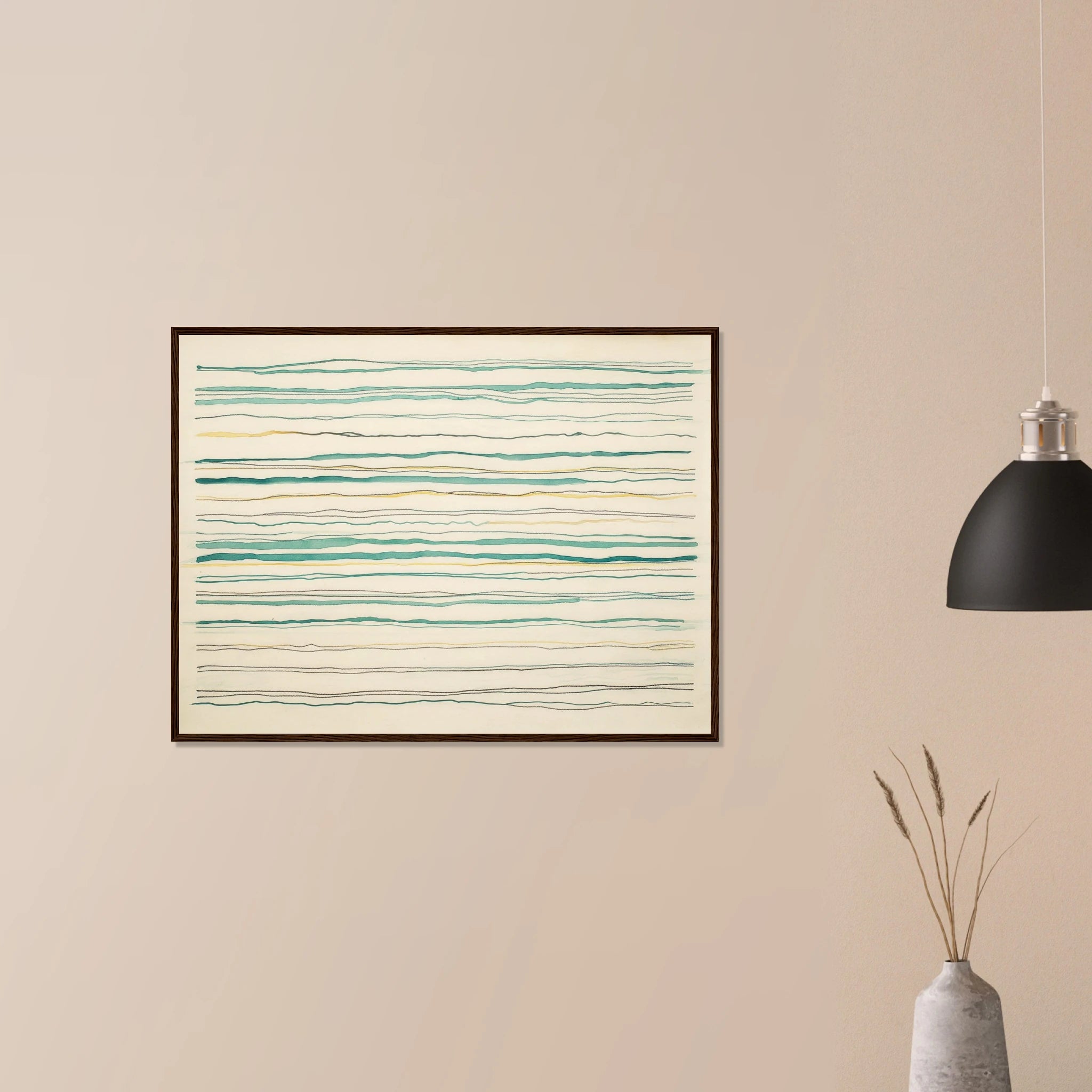 Clarity No. 04 The Protocol contemporary neutral art in black frame on neutral wall, clean ivory and taupe layout