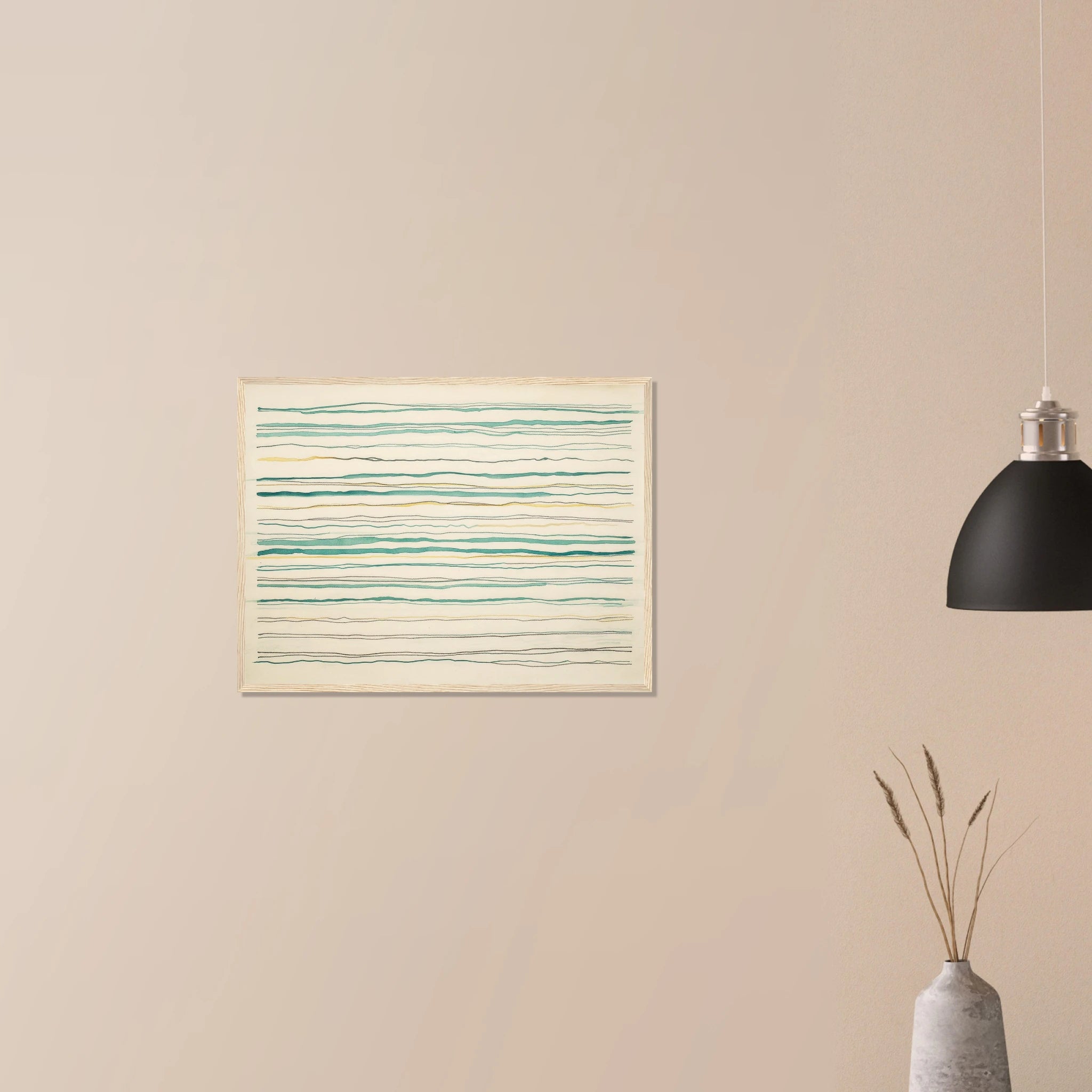 Clarity No. 04 The Protocol abstract neutral artwork in black frame on neutral wall, ivory and taupe geometric calm