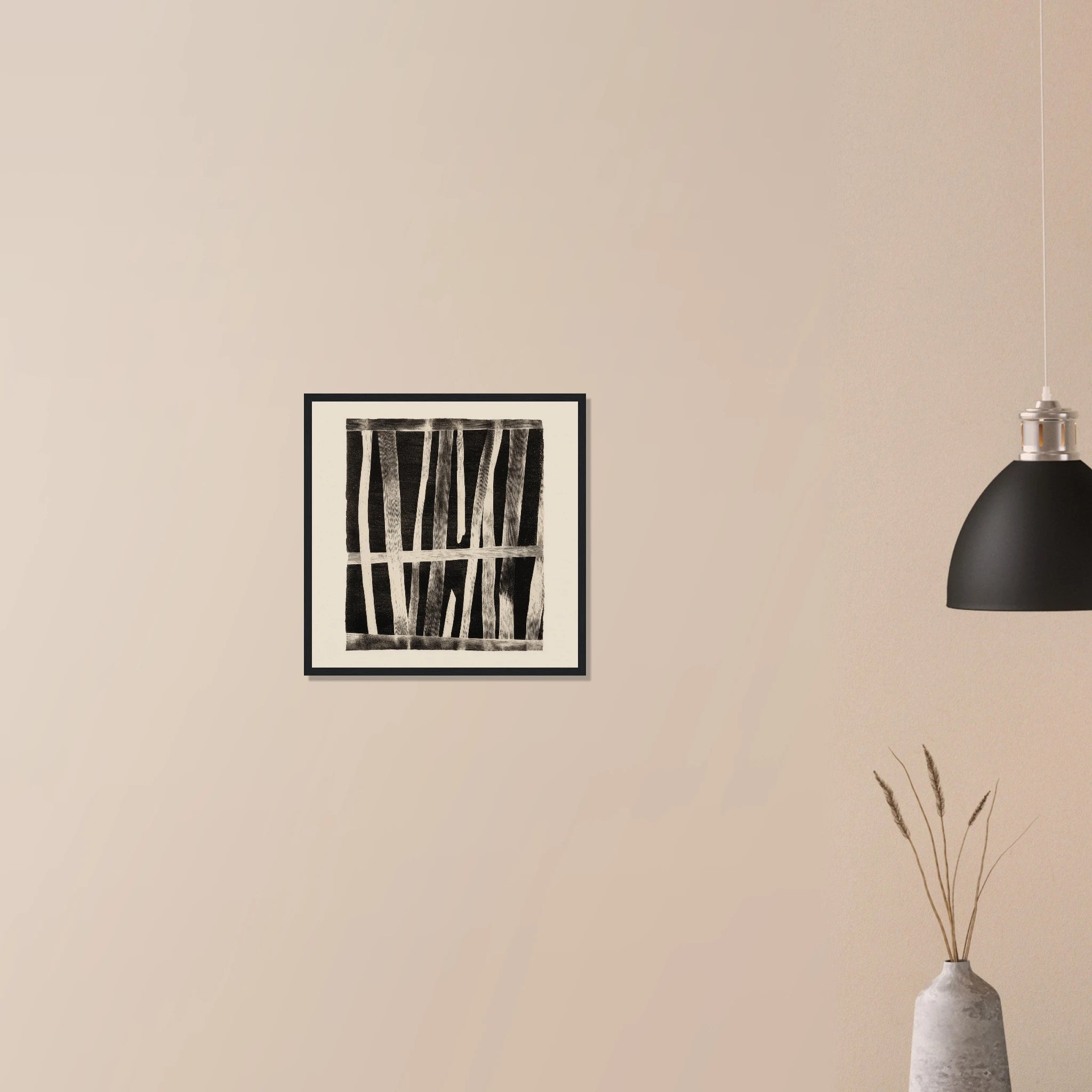 Weathered Barn Wall rustic modern art in dark wood frame on neutral wall, vertical barn board detail in muted tones