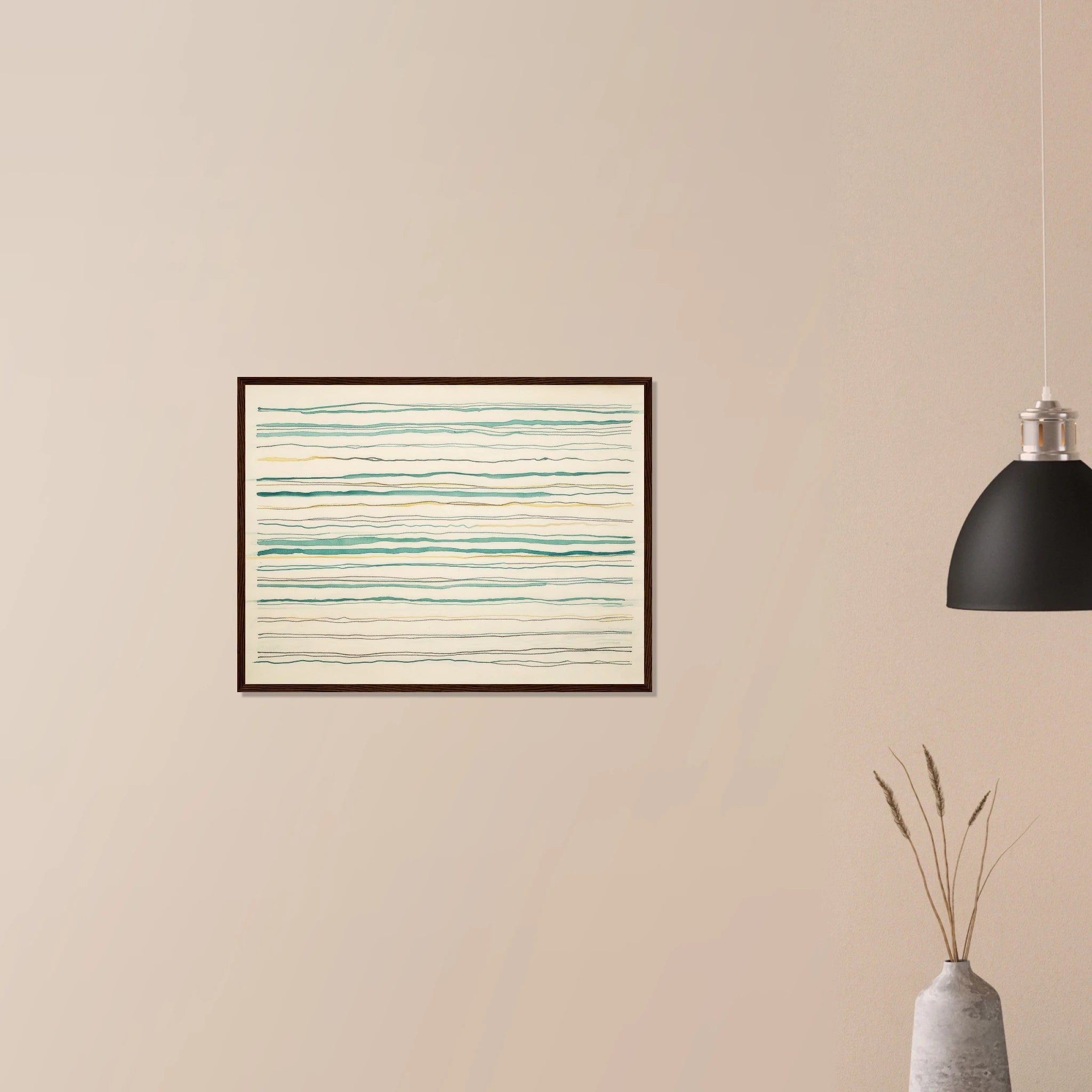 Clarity No. 04 The Protocol modern tonal artwork in natural wood frame on neutral wall, subtle beige symmetry