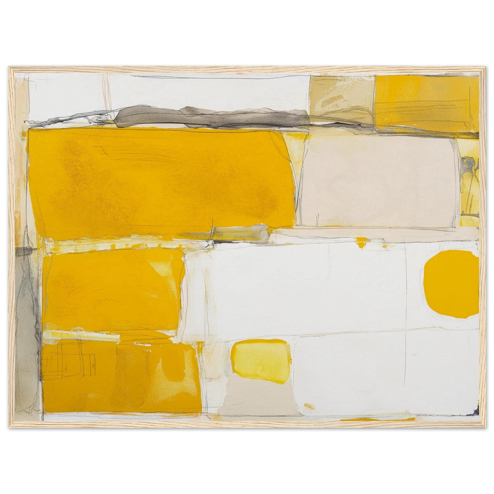 Mustard Field Abstract landscape wall art in golden yellow and soft sage green, horizontal color bands with painterly texture