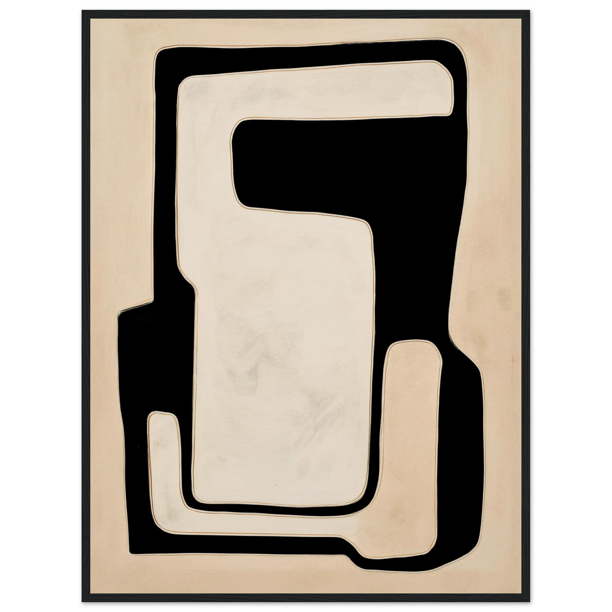 Contour Study No. 01 Interlocking Forms modern abstract wall art with bold black and cream interlocking shapes, crisp contour lines and strong figure ground contrast