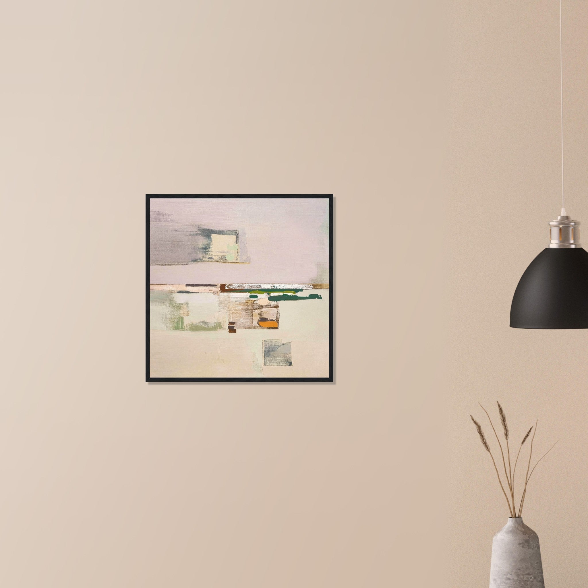Oakville Floor minimalist neutral abstract in black frame on neutral wall in modern home, horizontal vineyard inspired composition