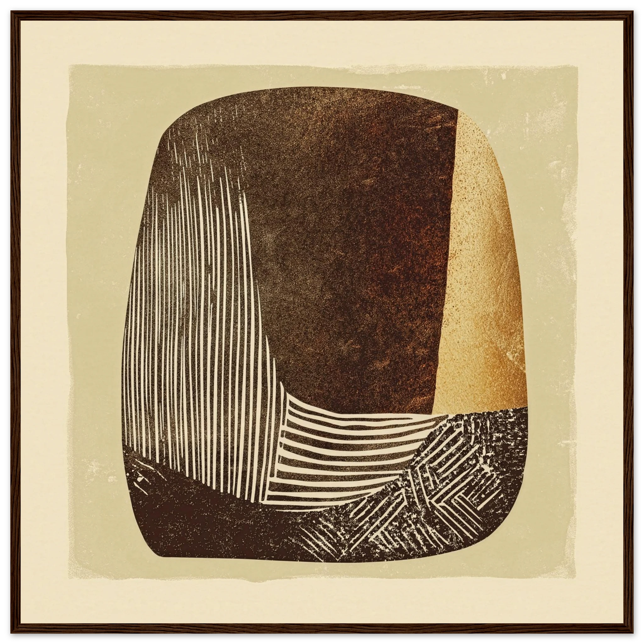 Carved Vessel abstract wall art in warm terracotta and soft beige, sculptural pottery silhouette with etched texture detail