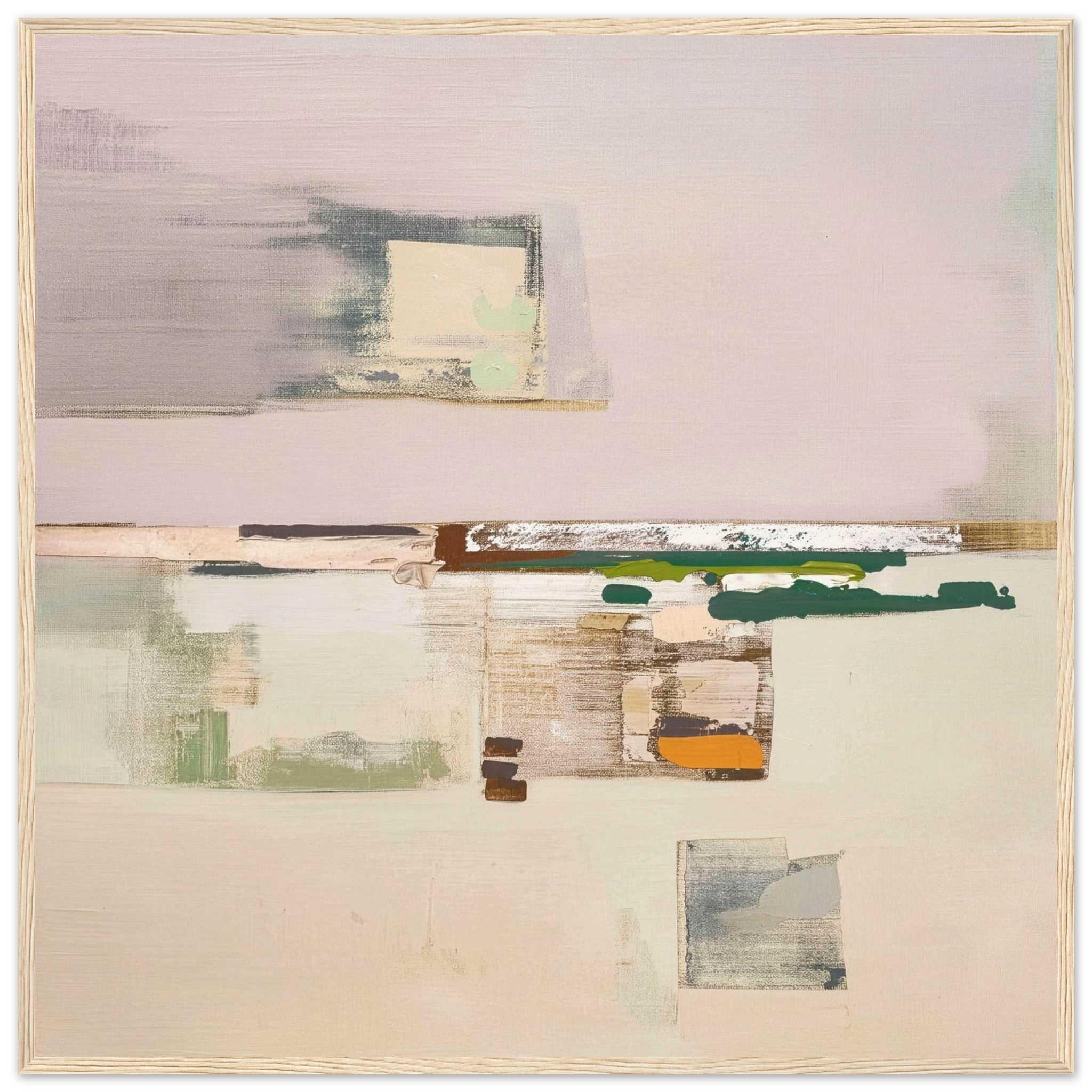 Oakville Floor soft sage, cream and dusty rose abstract landscape with horizontal vineyard bands and subtle geometric structure