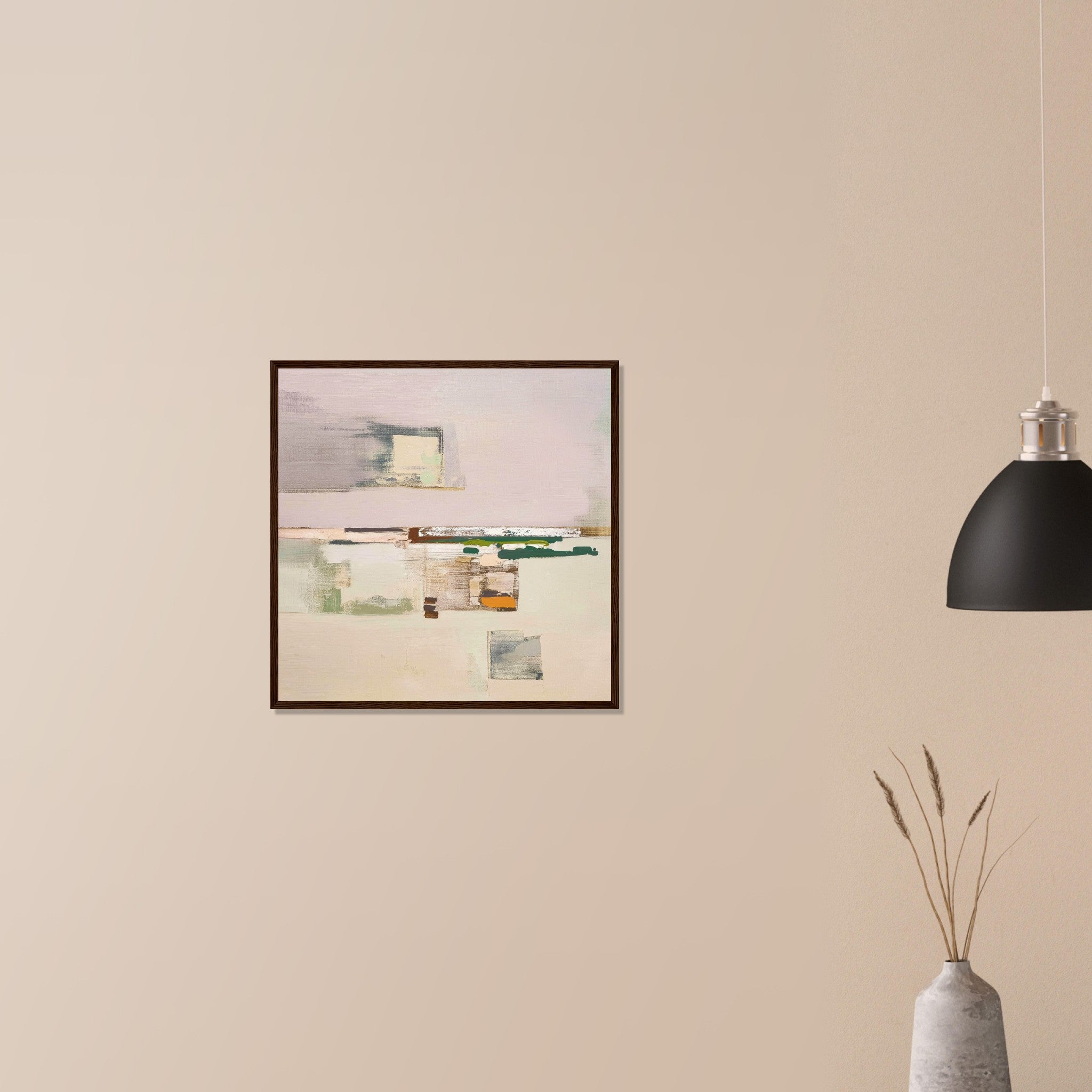 Oakville Floor elegant sage and cream abstract in white frame on neutral wall in modern home, subtle geometry and linen friendly tones
