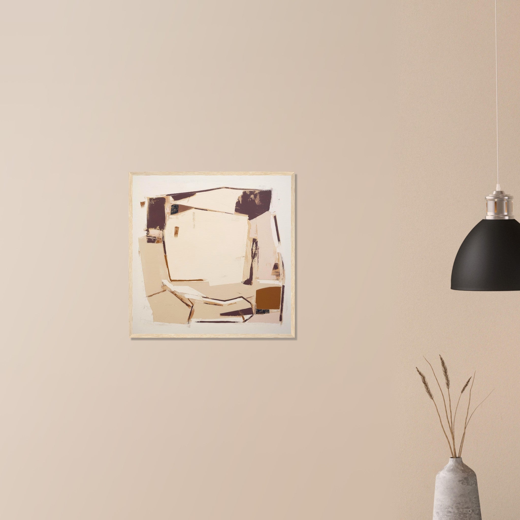 Packing House modern neutral wall art in black frame on neutral wall in modern home, bold structure with subtle material texture