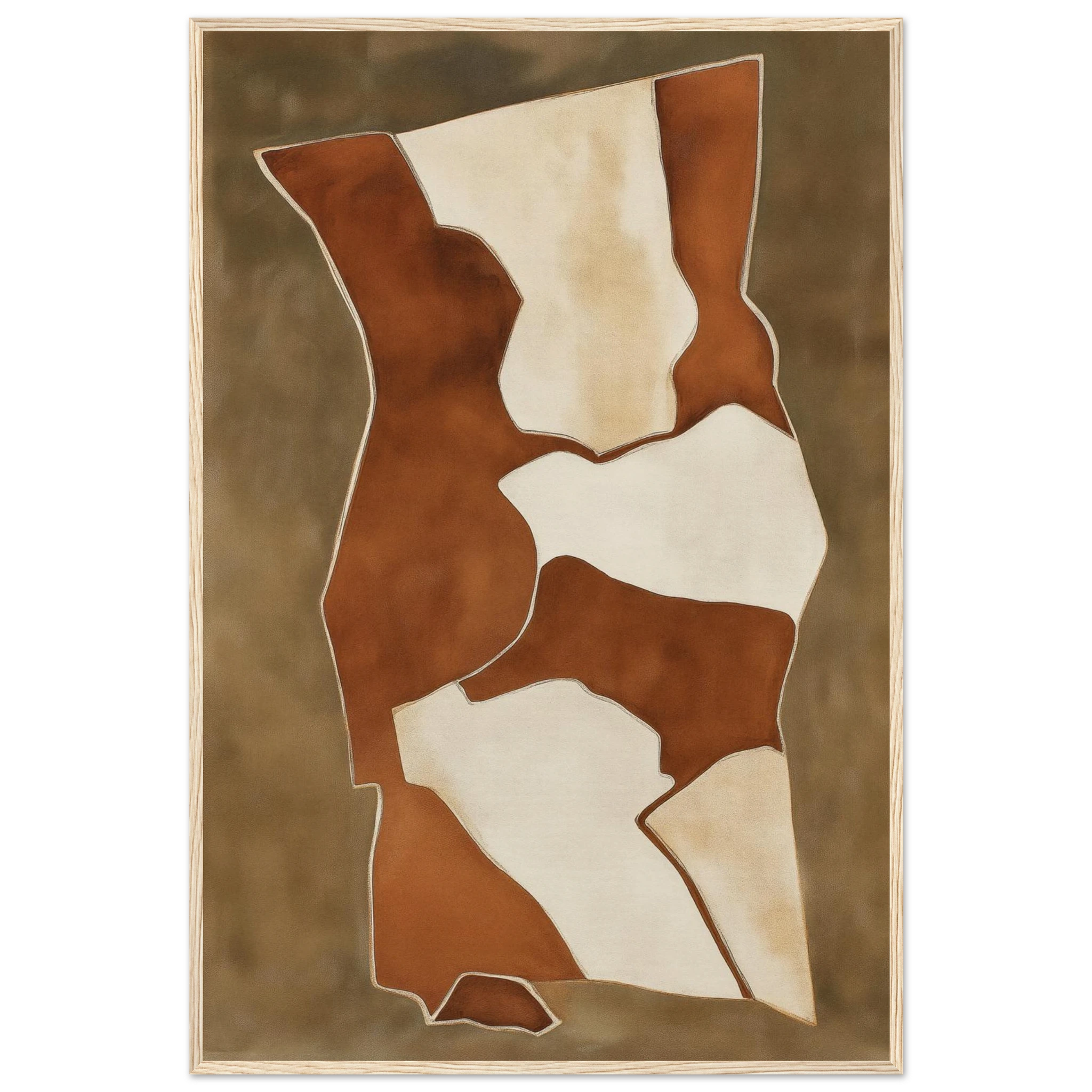 Earth Vessels abstract wall art in warm terracotta and soft cream, layered ceramic silhouettes with organic earth tones