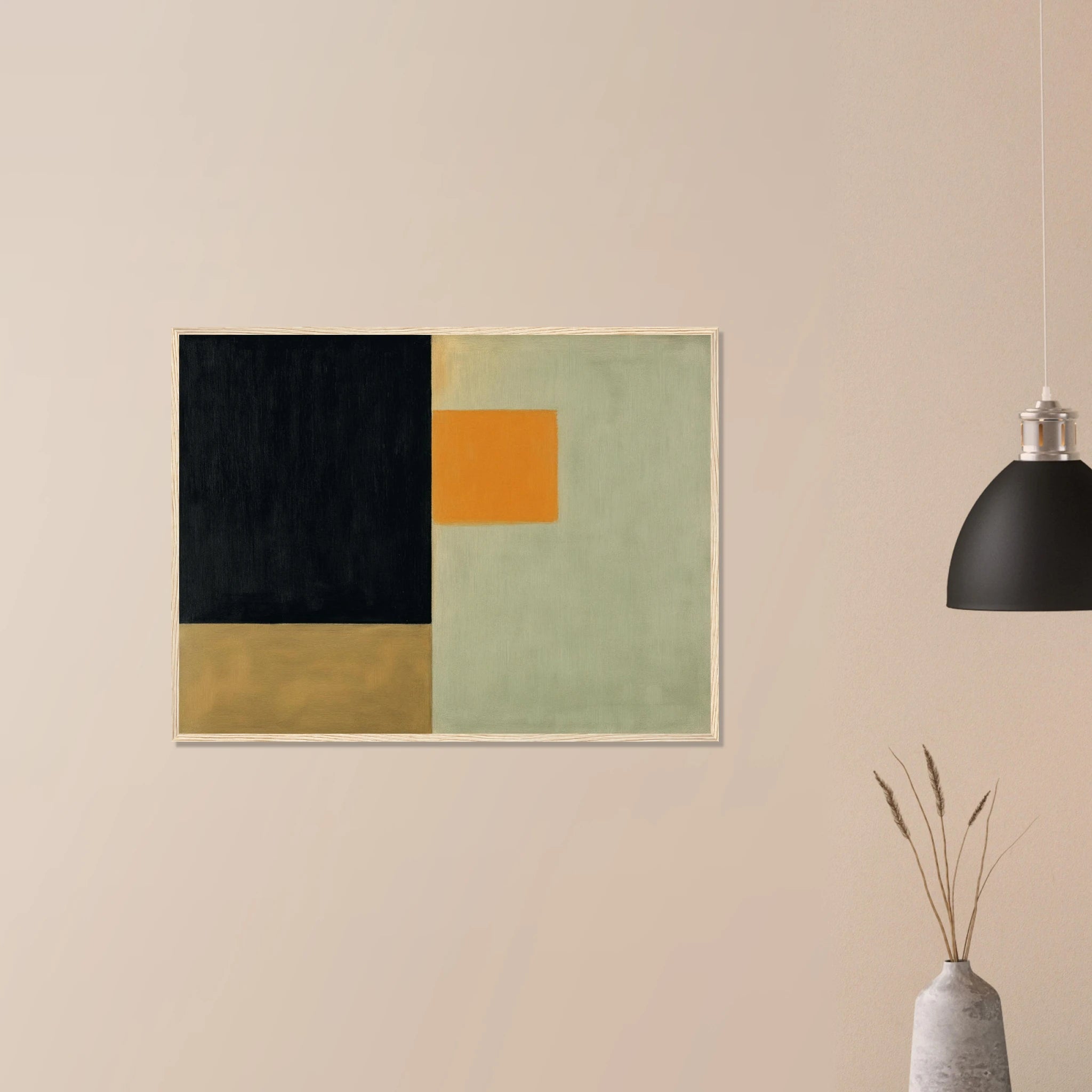 Clarity No. 07 The Distillation modern abstract artwork in black frame on neutral wall, clean geometric neutral design