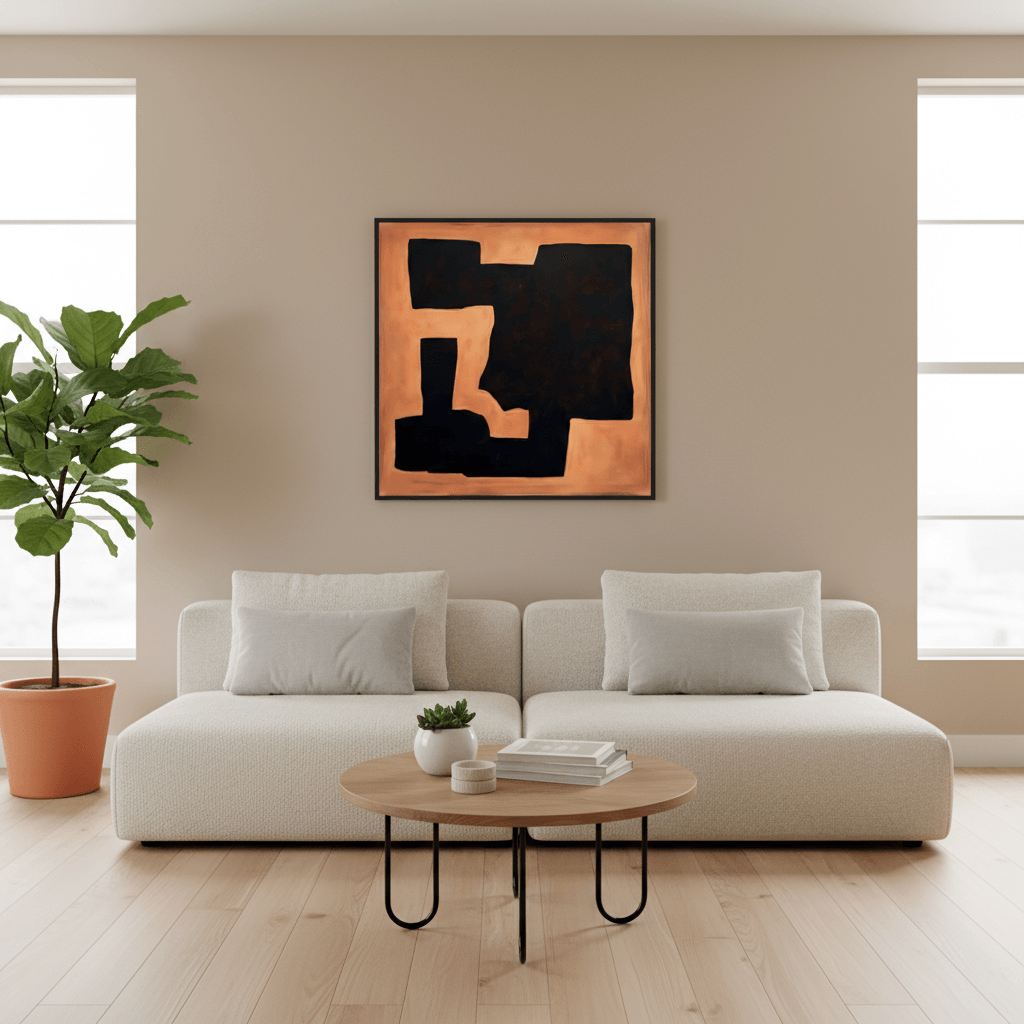 Terracotta Fragment modern minimalist print with saturated rust and pale beige, geometric pottery fragment artwork