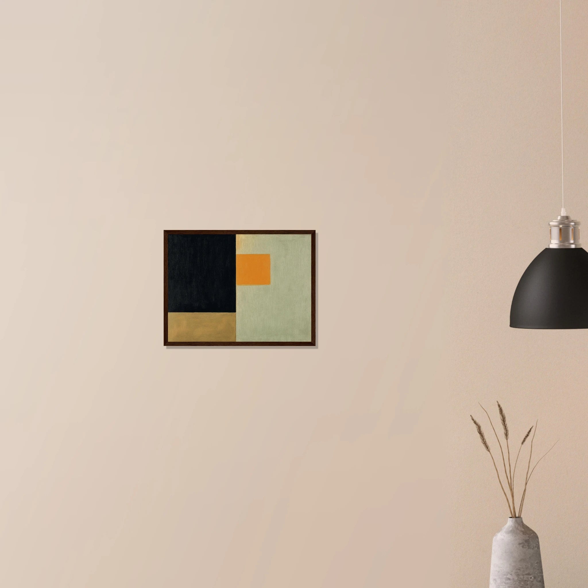 Clarity No. 07 The Distillation minimalist wall decor in black frame on neutral wall, understated neutral abstraction
