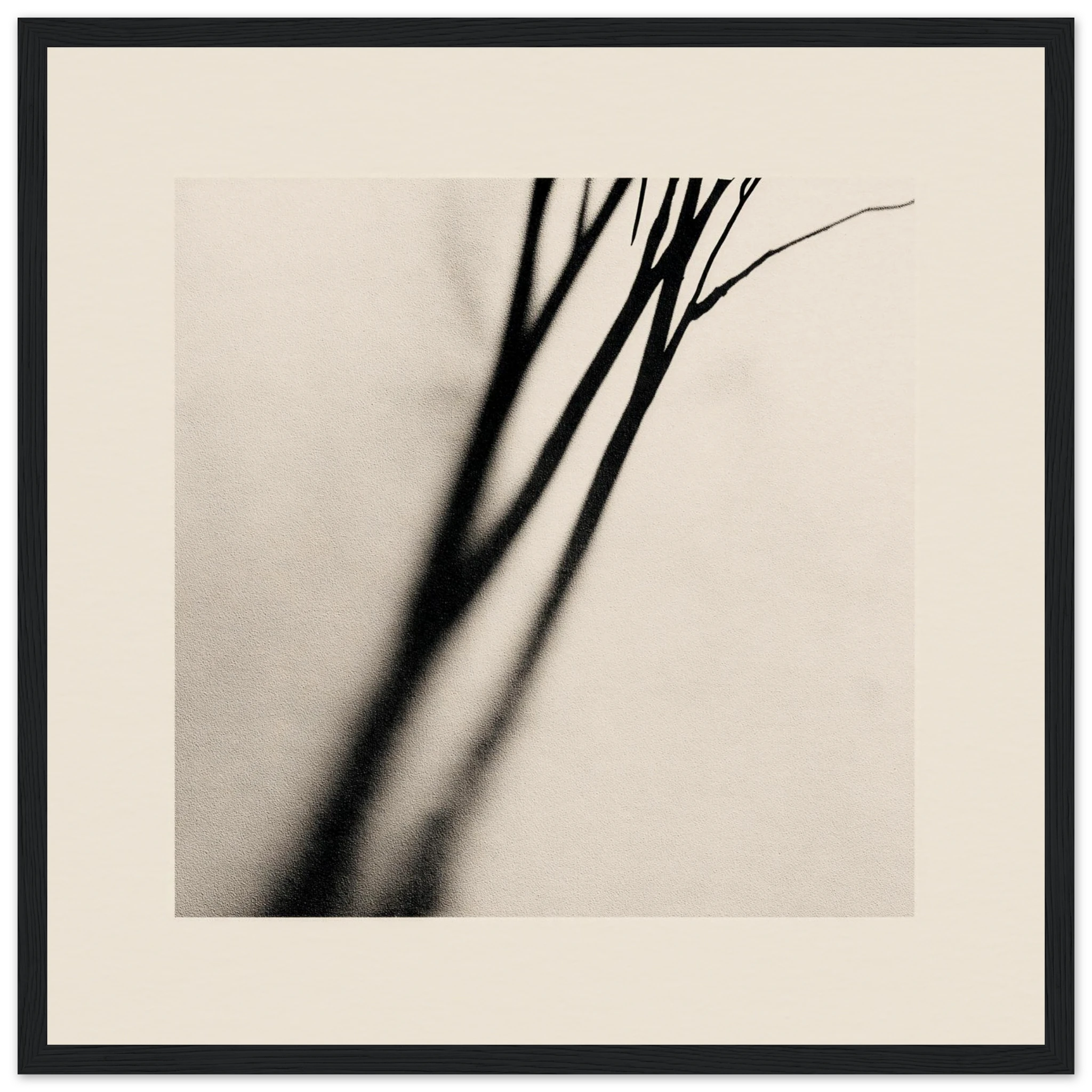 Botanical Shadow Study abstract wall art in soft beige and muted charcoal, layered plant silhouettes with airy negative space