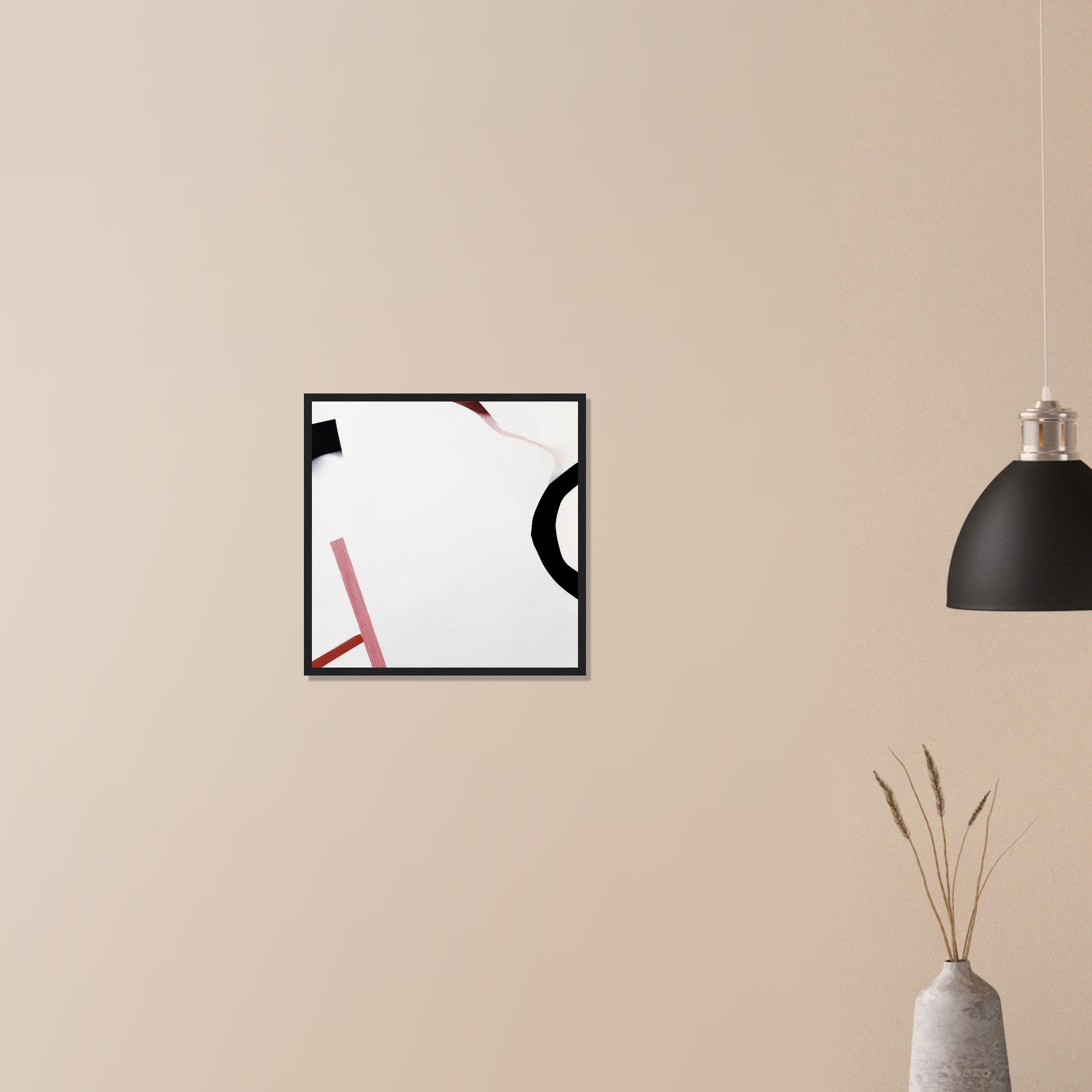 Survey Flags graphic minimalist statement piece in black frame on neutral wall in modern home, bold edge marks and clean white field