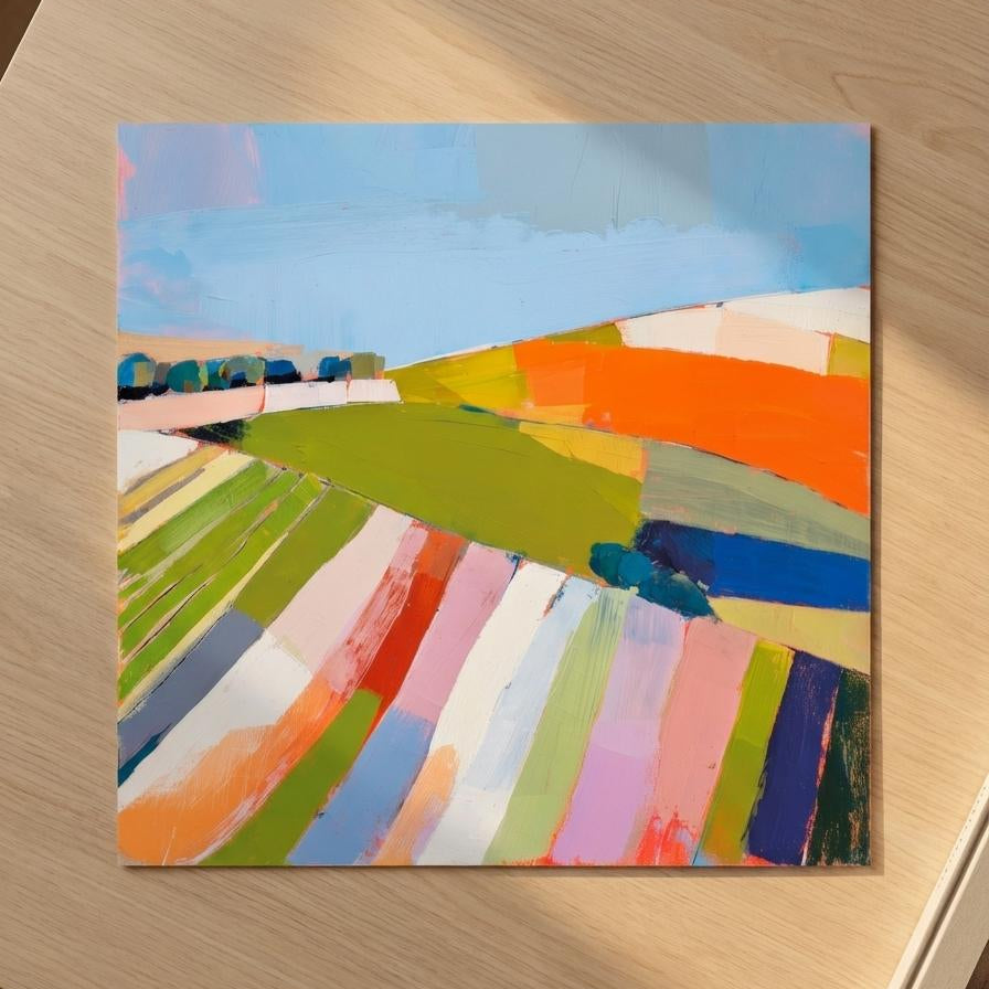 Colorful abstract painting on a wooden surface